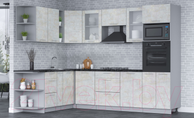 Кухонный гарнитур Интерлиния Мила 1.88х2.8 левая (бетон лайт/бетон лайт/кастилло темный)