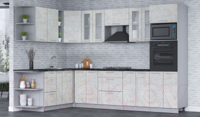 Кухонный гарнитур Интерлиния Мила 1.88х3.0 левая (бетон лайт/бетон лайт/кастилло темный)