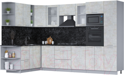 Кухонный гарнитур Интерлиния Мила 1.88х3.2 левая (бетон лайт/бетон лайт/кастилло темный) - фото