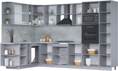 Кухонный гарнитур Интерлиния Мила 1.88х3.2 левая (бетон лайт/бетон лайт/кастилло темный)