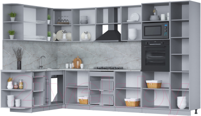 Кухонный гарнитур Интерлиния Мила 1.88х3.4 левая (дуб золотой/бетон портленд/дуб бунратти)