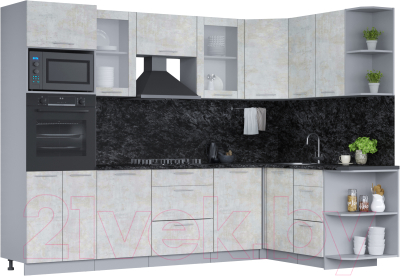 Кухонный гарнитур Интерлиния Мила 1.68х2.8 правая (бетон лайт/бетон лайт/кастилло темный) - фото