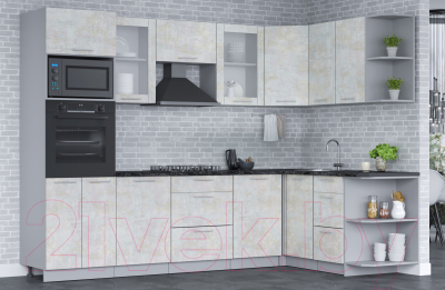 Кухонный гарнитур Интерлиния Мила 1.68х2.8 правая (бетон лайт/бетон лайт/кастилло темный)