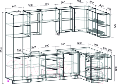 Кухонный гарнитур Интерлиния Мила 1.68х2.8 правая (бетон лайт/бетон лайт/кастилло темный)