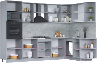 Кухонный гарнитур Интерлиния Мила 1.68х3.0 правая (бетон лайт/бетон лайт/кастилло темный)