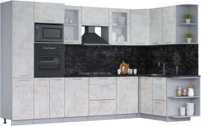 Кухонный гарнитур Интерлиния Мила 1.68х3.2 правая (бетон лайт/бетон лайт/кастилло темный) - фото