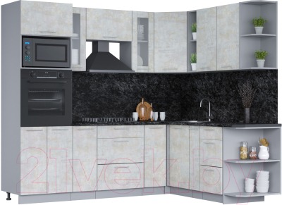 Кухонный гарнитур Интерлиния Мила 1.88х2.4 правая (бетон лайт/бетон лайт/кастилло темный) - фото