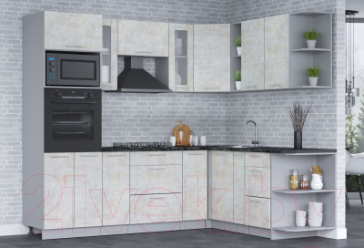 Кухонный гарнитур Интерлиния Мила 1.88х2.4 правая (бетон лайт/бетон лайт/кастилло темный)