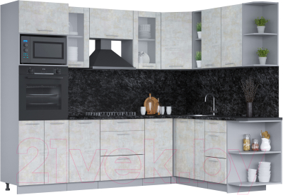 Кухонный гарнитур Интерлиния Мила 1.88х2.6 правая (бетон лайт/бетон лайт/кастилло темный) - фото