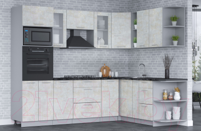 Кухонный гарнитур Интерлиния Мила 1.88х2.6 правая (бетон лайт/бетон лайт/кастилло темный)