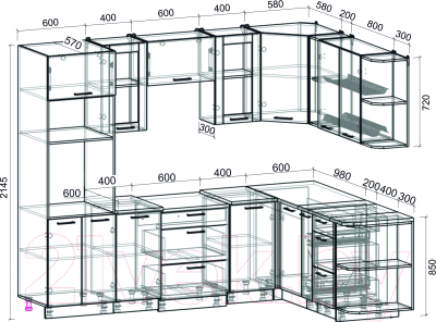 Кухонный гарнитур Интерлиния Мила 1.88х2.6 правая (бетон лайт/бетон лайт/кастилло темный)