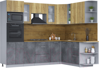 Кухонный гарнитур Интерлиния Мила 1.88х2.6 правая (дуб золотой/бетон портленд/дуб бунратти) - фото