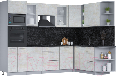 Кухонный гарнитур Интерлиния Мила 1.88х2.8 правая (бетон лайт/бетон лайт/кастилло темный) - фото