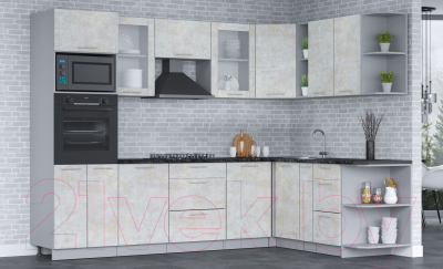 Кухонный гарнитур Интерлиния Мила 1.88х2.8 правая (бетон лайт/бетон лайт/кастилло темный)