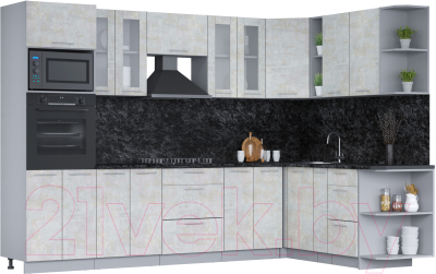 Кухонный гарнитур Интерлиния Мила 1.88х3.0 правая (бетон лайт/бетон лайт/кастилло темный) - фото