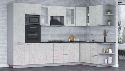 Кухонный гарнитур Интерлиния Мила 1.88х3.2 правая (бетон лайт/бетон лайт/кастилло темный)