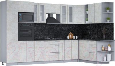Кухонный гарнитур Интерлиния Мила 1.88х3.4 правая (бетон лайт/бетон лайт/кастилло темный) - фото