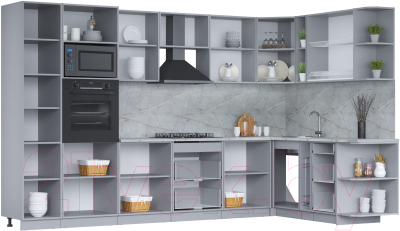 Кухонный гарнитур Интерлиния Мила 1.88х3.4 правая (дуб золотой/бетон портленд/дуб бунратти)