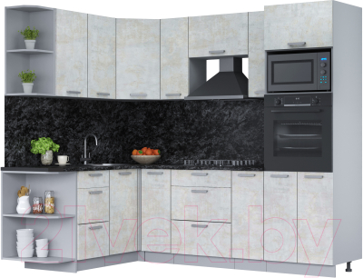 Кухонный гарнитур Интерлиния Мила Лайт 1.68х2.4 левая (бетон лайт/бетон лайт/кастилло темный) - фото