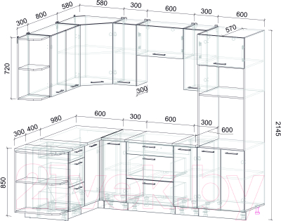 Кухонный гарнитур Интерлиния Мила Лайт 1.68х2.4 левая (дуб золотой/бетон портленд/дуб бунратти)