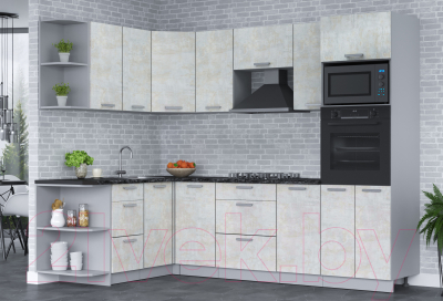 Кухонный гарнитур Интерлиния Мила Лайт 1.68х2.6 левая (бетон лайт/бетон лайт/кастилло темный)