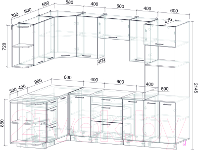 Кухонный гарнитур Интерлиния Мила Лайт 1.68х2.6 левая (дуб золотой/бетон портленд/дуб бунратти)