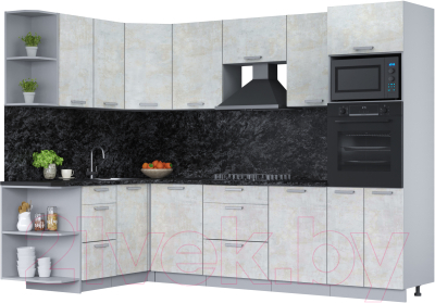 Кухонный гарнитур Интерлиния Мила Лайт 1.68х2.8 левая (бетон лайт/бетон лайт/кастилло темный) - фото
