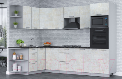 Кухонный гарнитур Интерлиния Мила Лайт 1.68х2.8 левая (бетон лайт/бетон лайт/кастилло темный)