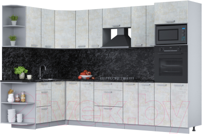 Кухонный гарнитур Интерлиния Мила Лайт 1.68х3.0 левая (бетон лайт/бетон лайт/кастилло темный) - фото