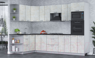 Кухонный гарнитур Интерлиния Мила Лайт 1.68х3.0 левая (бетон лайт/бетон лайт/кастилло темный)