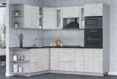 Кухонный гарнитур Интерлиния Мила Лайт 1.88х2.4 левая (бетон лайт/бетон лайт/кастилло темный)