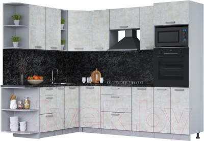 Кухонный гарнитур Интерлиния Мила Лайт 1.88х2.6 левая (бетон лайт/бетон лайт/кастилло темный) - фото