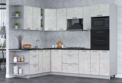 Кухонный гарнитур Интерлиния Мила Лайт 1.88х2.6 левая (бетон лайт/бетон лайт/кастилло темный)