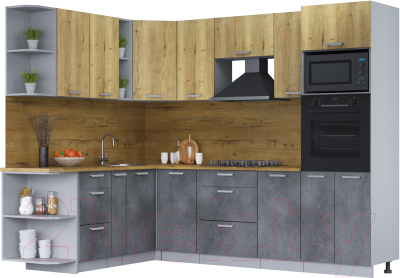 Кухонный гарнитур Интерлиния Мила Лайт 1.88х2.6 левая (дуб золотой/бетон портленд/дуб бунратти) - фото