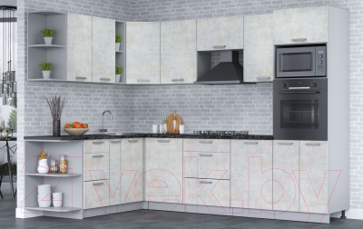 Кухонный гарнитур Интерлиния Мила Лайт 1.88х2.8 левая (бетон лайт/бетон лайт/кастилло темный)