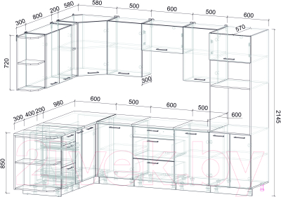 Кухонный гарнитур Интерлиния Мила Лайт 1.88х2.8 левая (бетон лайт/бетон лайт/кастилло темный)