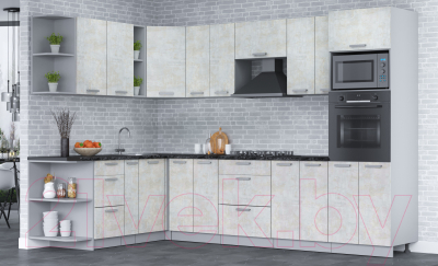 Кухонный гарнитур Интерлиния Мила Лайт 1.88х3.0 левая (бетон лайт/бетон лайт/кастилло темный)