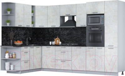 Кухонный гарнитур Интерлиния Мила Лайт 1.88х3.2 левая (бетон лайт/бетон лайт/кастилло темный) - фото