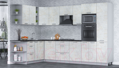 Кухонный гарнитур Интерлиния Мила Лайт 1.88х3.2 левая (бетон лайт/бетон лайт/кастилло темный)