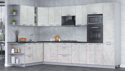 Кухонный гарнитур Интерлиния Мила Лайт 1.88х3.4 левая (бетон лайт/бетон лайт/кастилло темный)