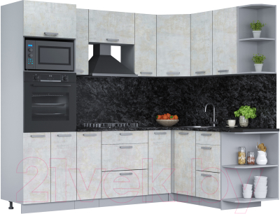 Кухонный гарнитур Интерлиния Мила Лайт 1.68х2.4 правая (бетон лайт/бетон лайт/кастилло темный) - фото