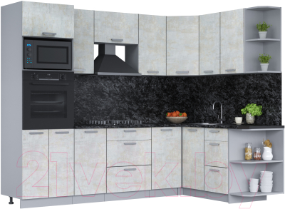 Кухонный гарнитур Интерлиния Мила Лайт 1.68х2.6 правая (бетон лайт/бетон лайт/кастилло темный) - фото