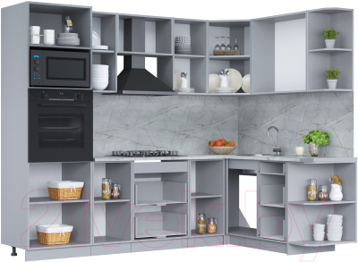 Кухонный гарнитур Интерлиния Мила Лайт 1.68х2.6 правая (дуб золотой/бетон портленд/дуб бунратти)