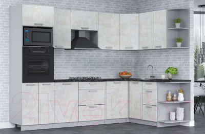 Кухонный гарнитур Интерлиния Мила Лайт 1.68х2.8 правая (бетон лайт/бетон лайт/кастилло темный)