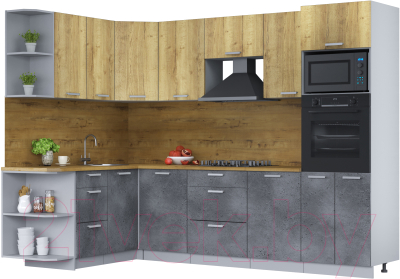 Кухонный гарнитур Интерлиния Мила Лайт 1.68х2.8 правая (дуб золотой/бетон портленд/дуб бунратти) - фото