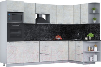 Кухонный гарнитур Интерлиния Мила Лайт 1.68х3.0 правая (бетон лайт/бетон лайт/кастилло темный) - фото