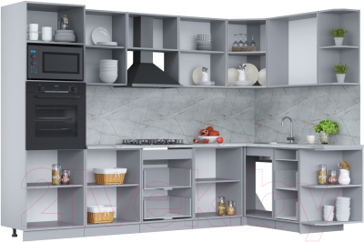 Кухонный гарнитур Интерлиния Мила Лайт 1.68х3.0 правая (бетон лайт/бетон лайт/кастилло темный)