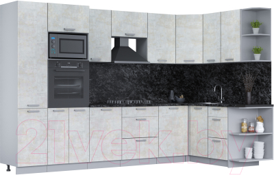 Кухонный гарнитур Интерлиния Мила Лайт 1.68х3.2 правая (бетон лайт/бетон лайт/кастилло темный) - фото