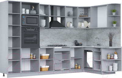 Кухонный гарнитур Интерлиния Мила Лайт 1.68х3.2 правая (бетон лайт/бетон лайт/кастилло темный)