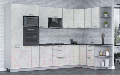 Кухонный гарнитур Интерлиния Мила Лайт 1.68х3.2 правая (бетон лайт/бетон лайт/кастилло темный)